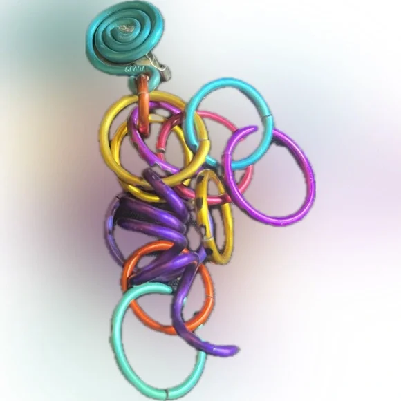 David Spada 1980's Spiral Anodized Multicolor Aluminum earring - Picture 3 of 4